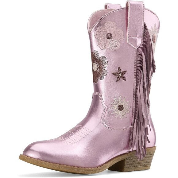 Other - Girls Purple Cowgirl Boots With Tassel Floral Embroidered Kids Western Boots